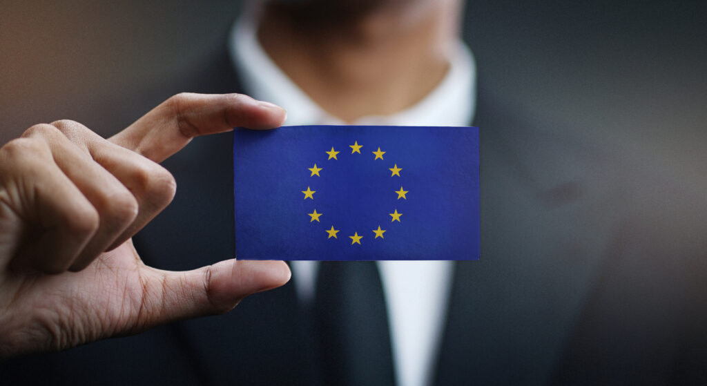 Man holding EU flag