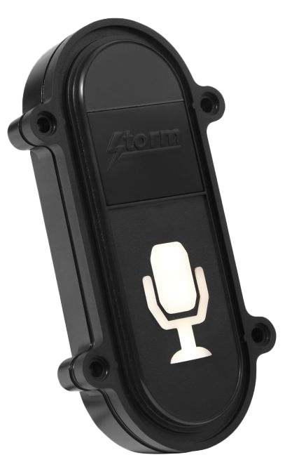 A close-up image of Storm Interface voice activation microphone